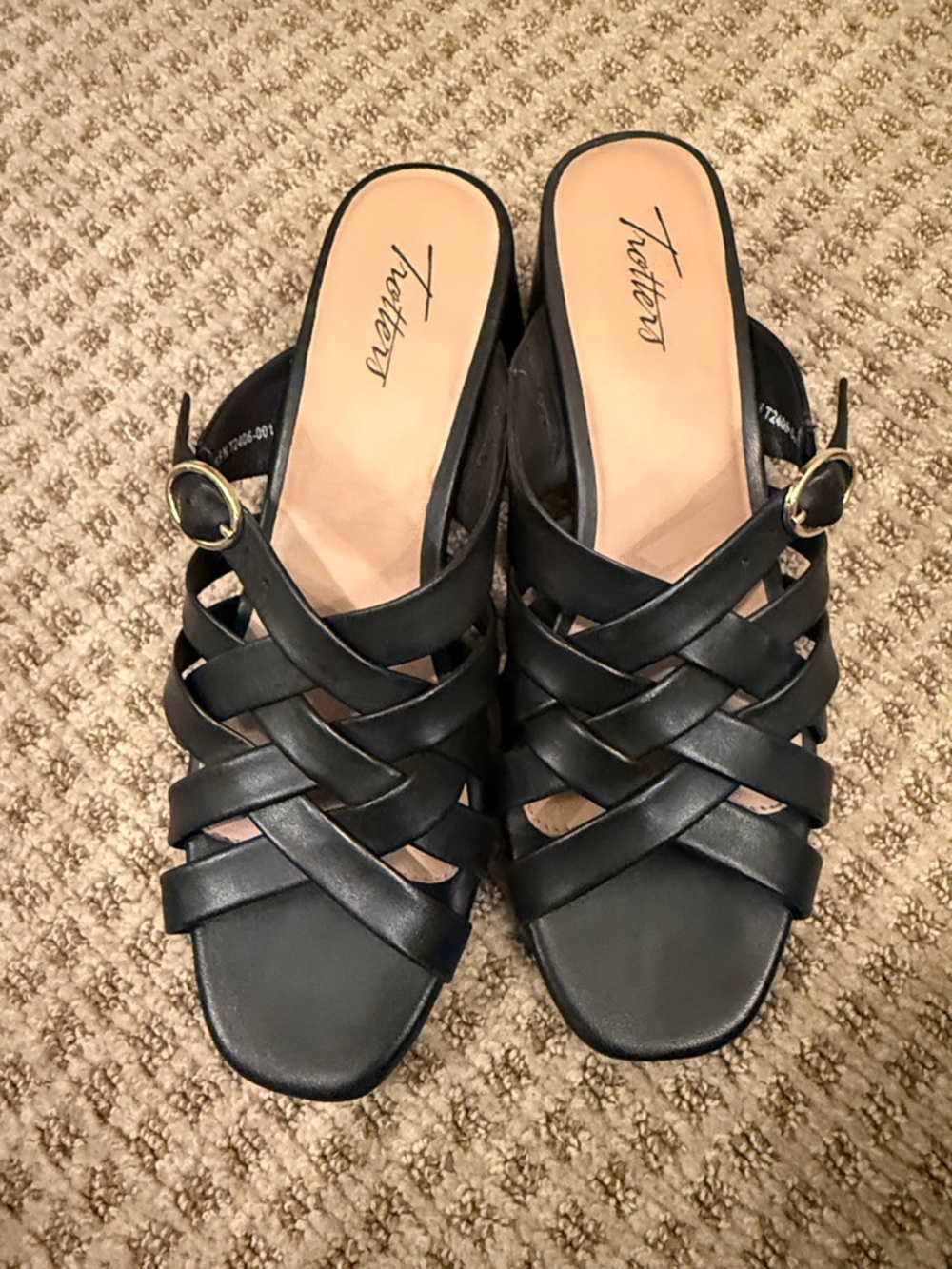 Black Woven Leather Slide Sandals